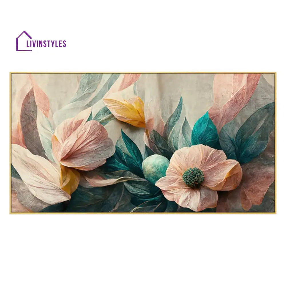 Vibrant Flowers And Lush Leaves Wall Painting