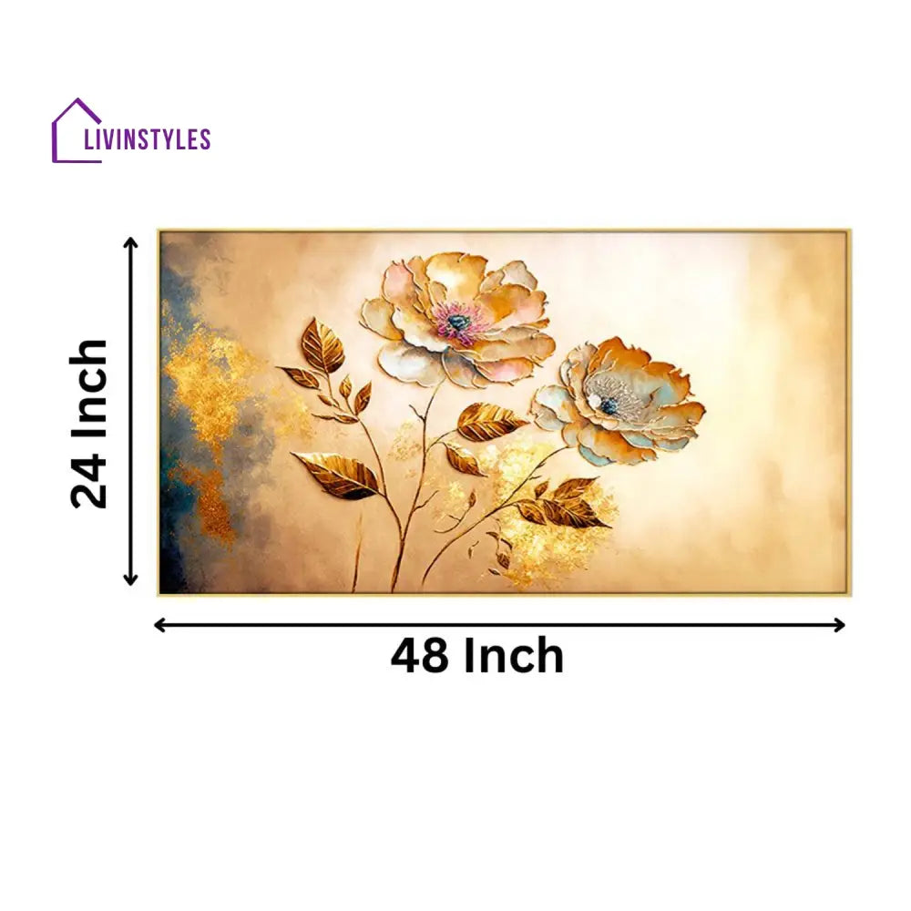 Vibrant Flowers On Golden Canvas Wall Painitng Painting