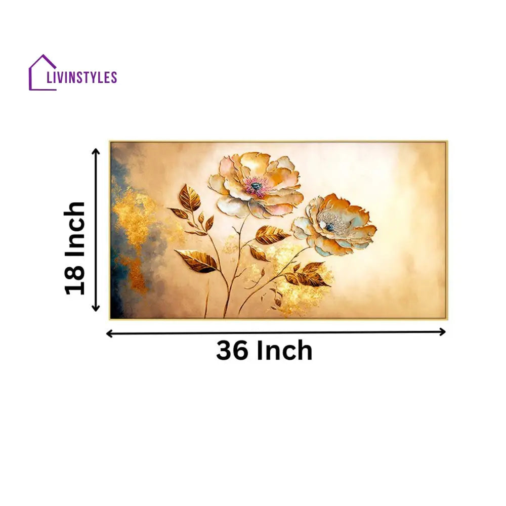 Vibrant Flowers On Golden Canvas Wall Painitng Painting