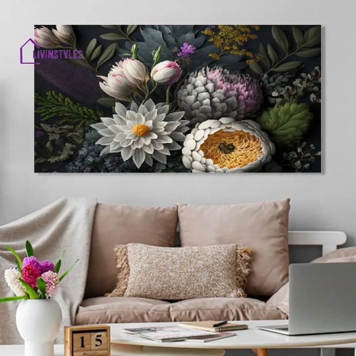 Vibrant Flowers On Sleek Black Wall Painting