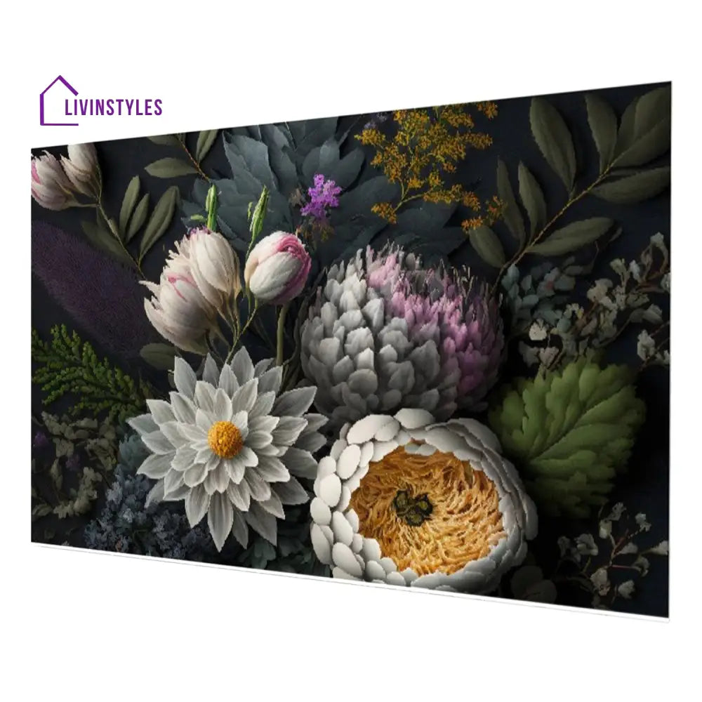 Vibrant Flowers On Sleek Black Wall Painting