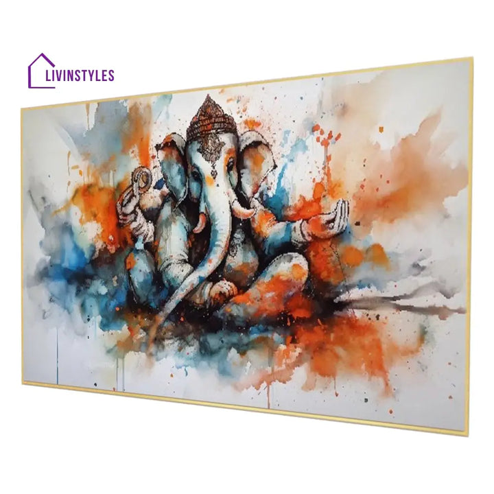 Vibrant Ganesh In Watercolors Wall Painting