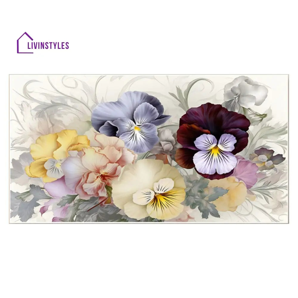 Vibrant Pansies On White Canvas Wall Painting