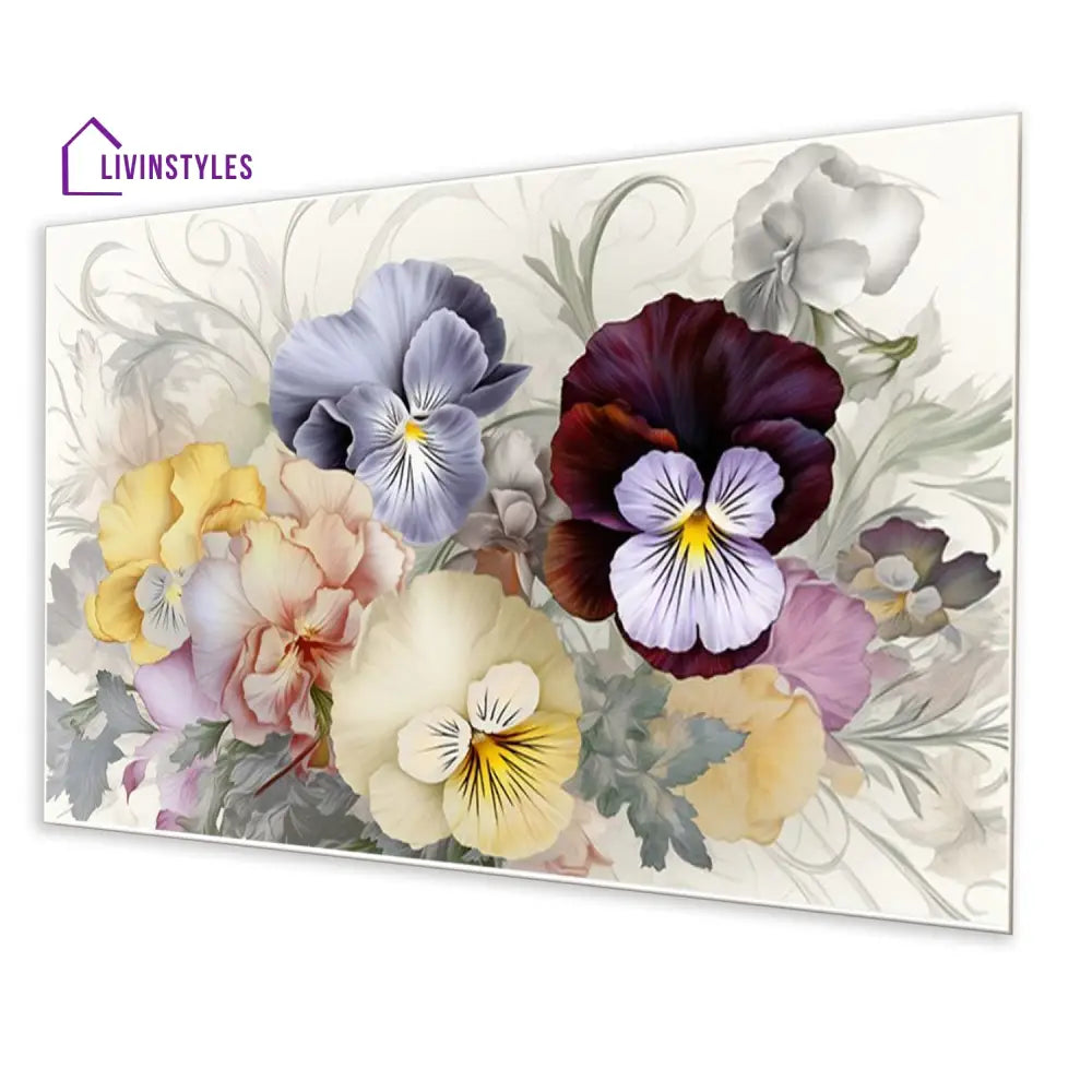 Vibrant Pansies On White Canvas Wall Painting