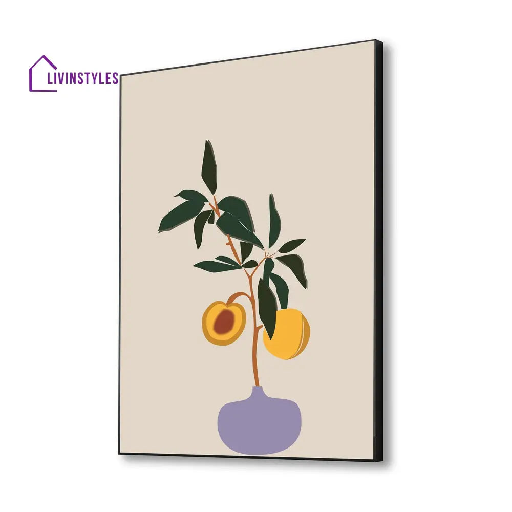 Vibrant Peach And Lush Plant Canvas Wall Painting 16 X 20 Inch / Black Floating Frame