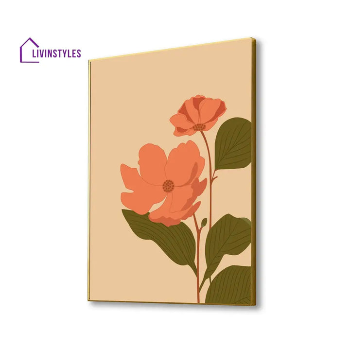 Vibrant Pink And Orange Floral Print Canvas Art Wall Painting 16 X 20 Inch / Gold Floating Frame