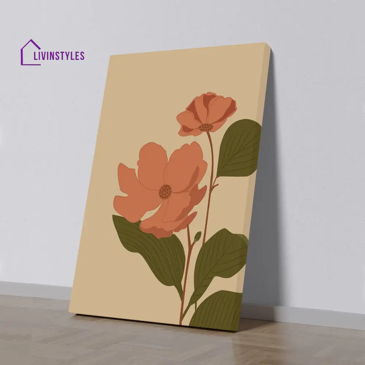 Vibrant Pink And Orange Floral Print Canvas Art Wall Painting 16 X 20 Inch / Stretch