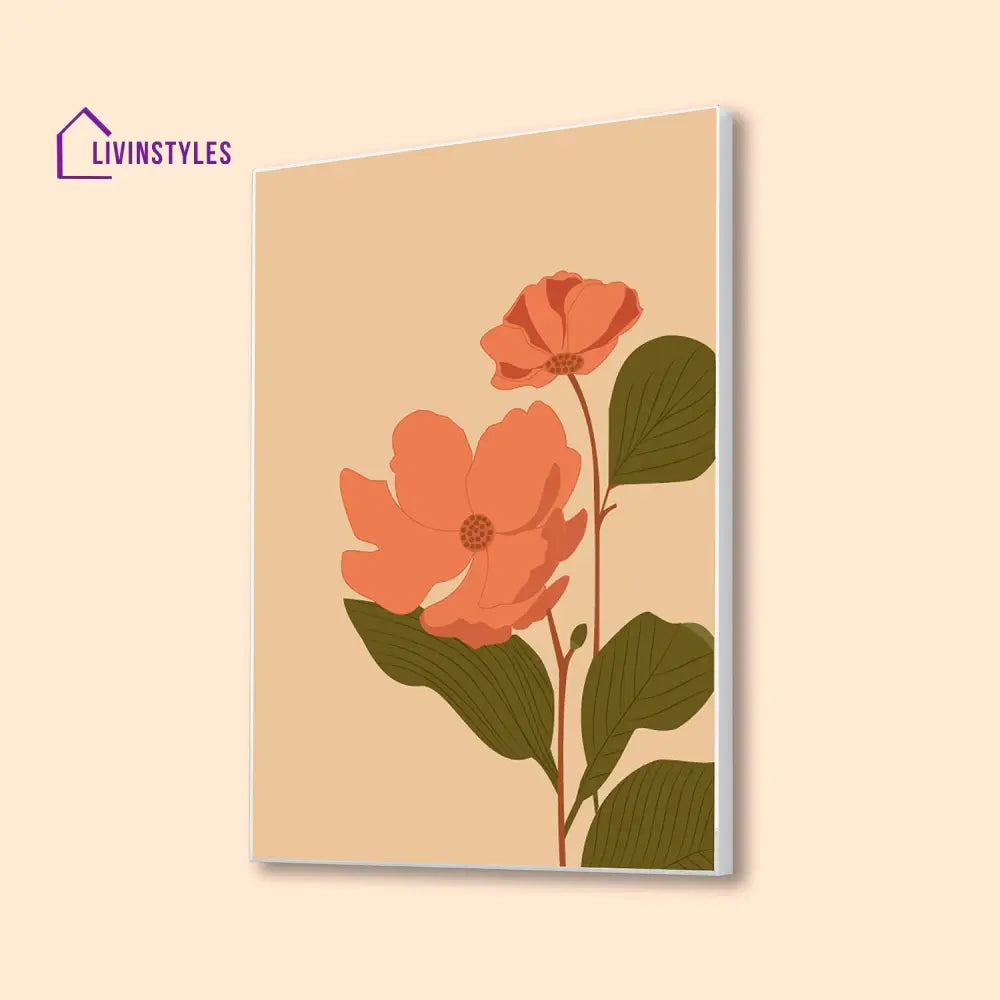 Vibrant Pink And Orange Floral Print Canvas Art Wall Painting 16 X 20 Inch / White Floating Frame