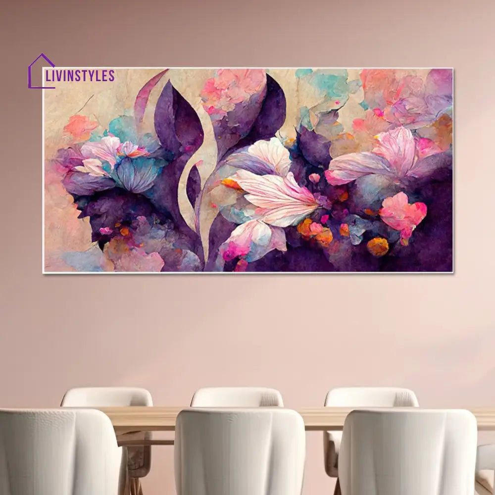 Vibrant Purple And Pink Flowers Wall Painting