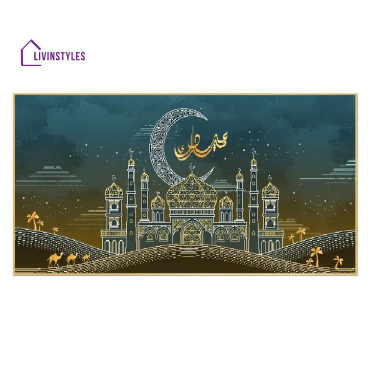 Vibrant Ramadan Mosque And Crescent Wall Painting