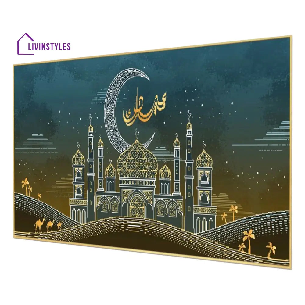 Vibrant Ramadan Mosque And Crescent Wall Painting