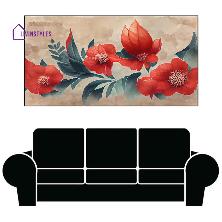 Vibrant Red Blossoms On Beige Wall Painting