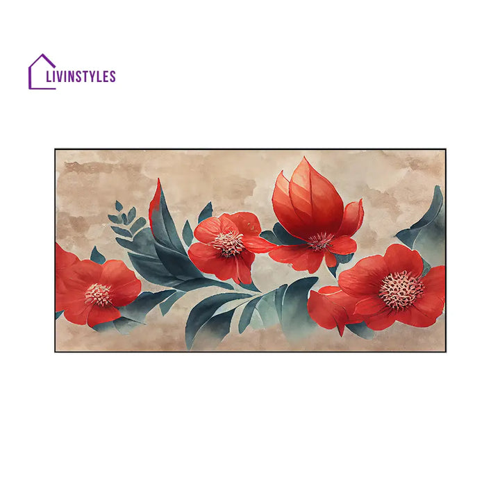 Vibrant Red Blossoms On Beige Wall Painting