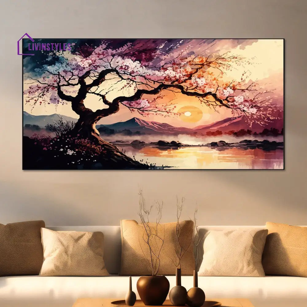 Vibrant Tree With Sunset Glow Wall Painting