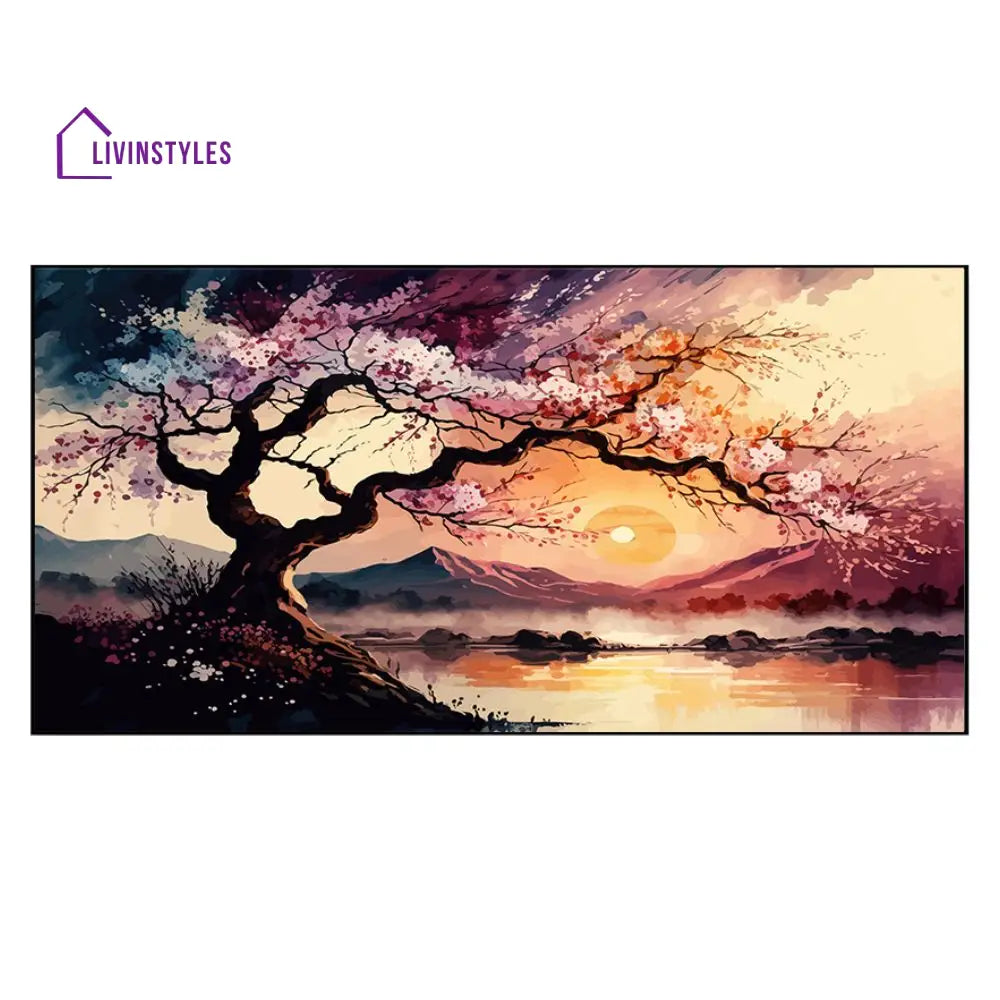 Vibrant Tree With Sunset Glow Wall Painting