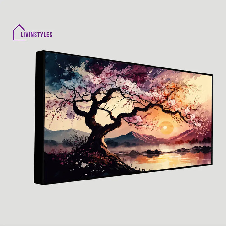 Vibrant Tree With Sunset Glow Wall Painting