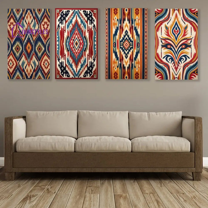 Vibrant Tribal Pattern Canvas Collection Set Of 4 Printed Wall Painting