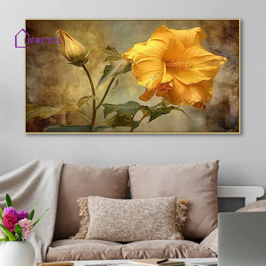 Vibrant Yellow Hibiscus Wall Painting