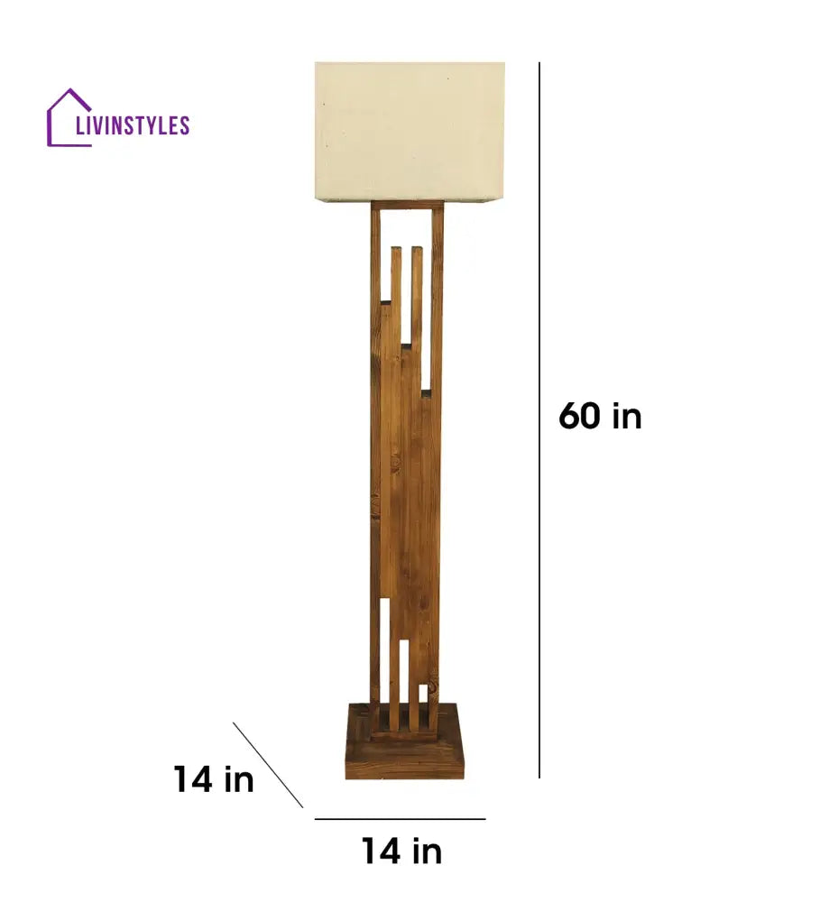 Victoria Wooden Floor Lamp With Brown Base And Jute Fabric Lampshade Lamps