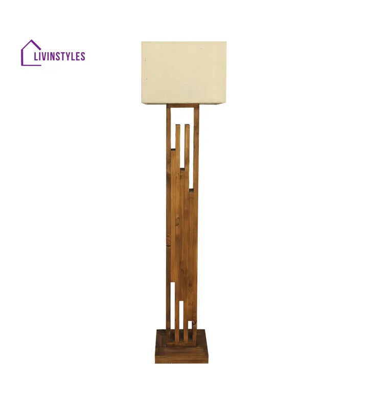 Victoria Wooden Floor Lamp With Brown Base And Jute Fabric Lampshade Lamps