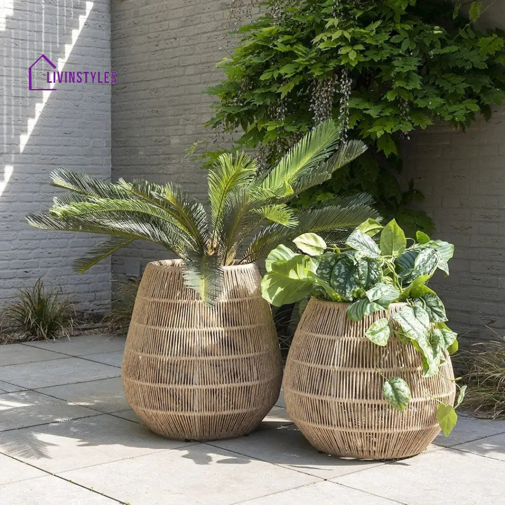 Vidhi Outdoor Planters For Garden | Balcony (Tan) Braided & Rope Planter