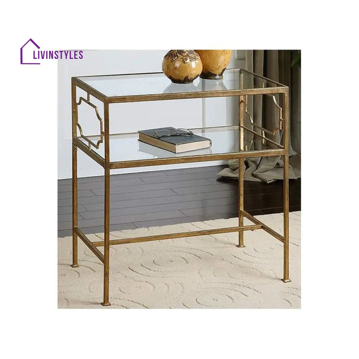 Vikas Metal Side Table For Living Room | Glass Top