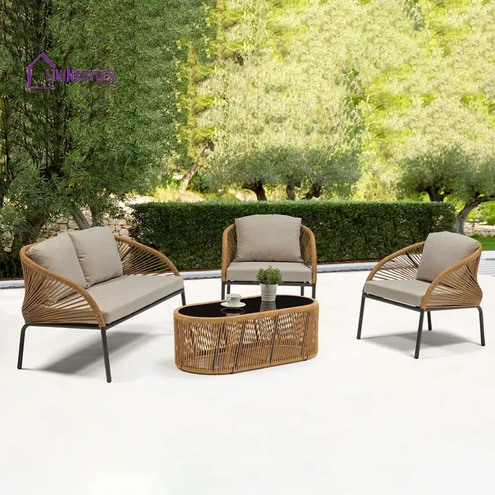 Vikrant Outdoor Sofa Set 2 Seater | Single Seater And 1 Center Table (Beige) Braided & Rope Sets