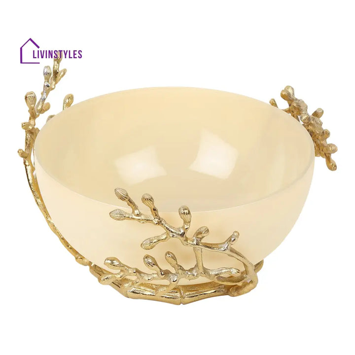 Vincent Glass Bowl In Cream & Gold Bowl