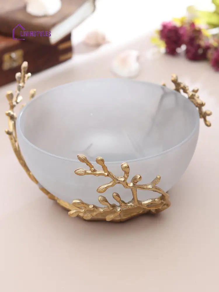 Vincent Glass Bowl In Grey & Gold Bowl