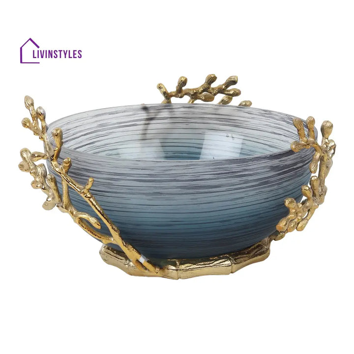 Vincent Glass Bowl In Wavy Grey & Gold Bowl