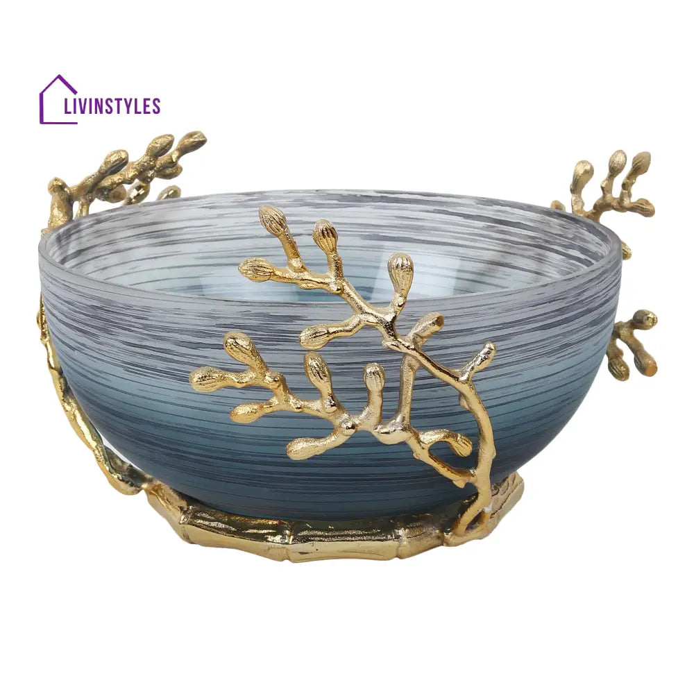 Vincent Glass Bowl In Wavy Grey & Gold Bowl