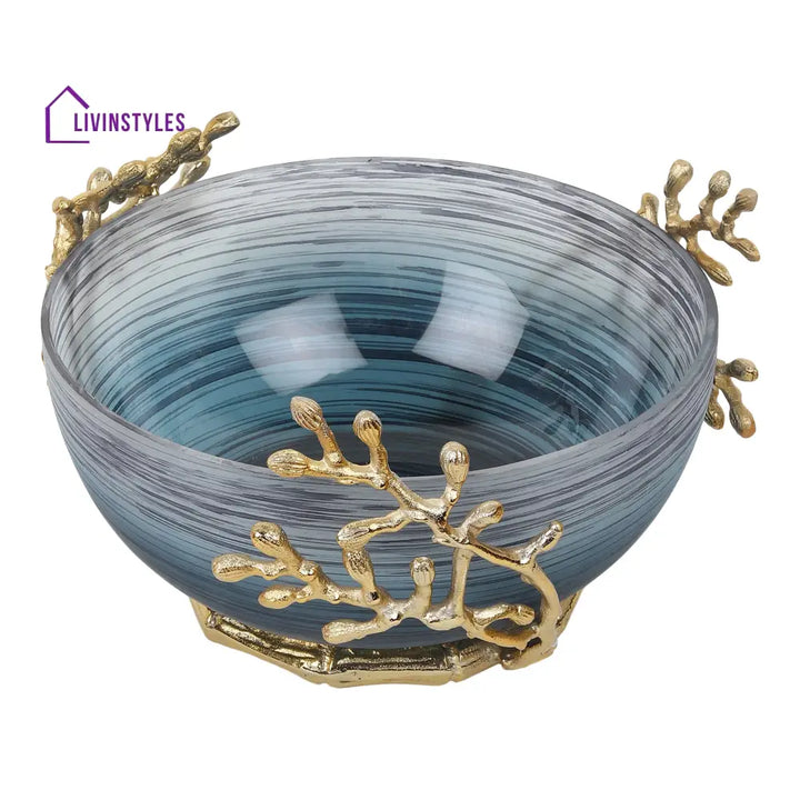 Vincent Glass Bowl In Wavy Grey & Gold Bowl