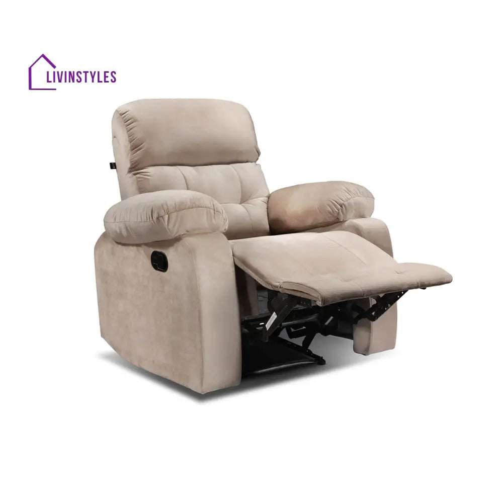 Vinita Fabric 1 Seater Manual Recliner Chair (Beige)