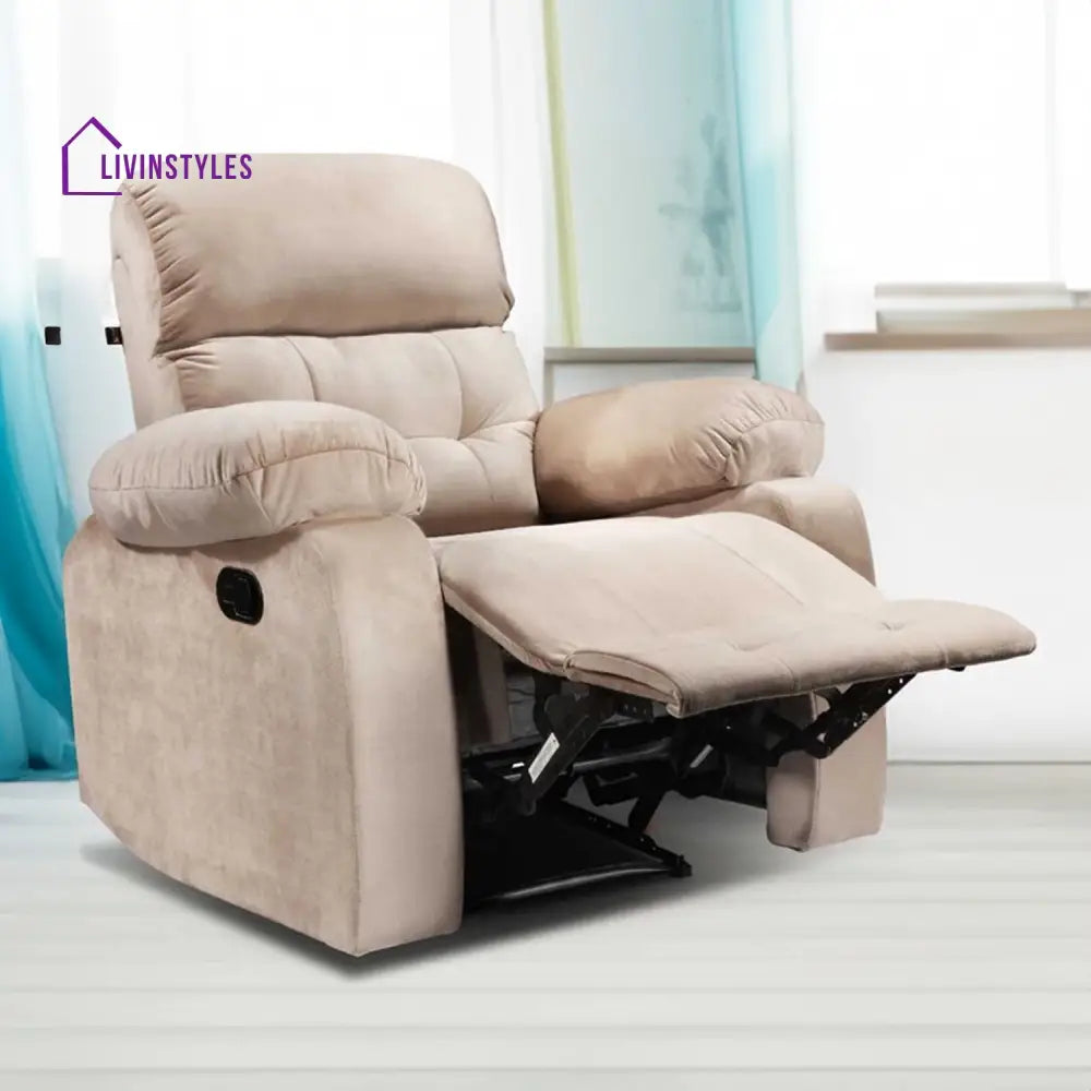 Vinita Fabric 1 Seater Manual Recliner Chair (Beige)