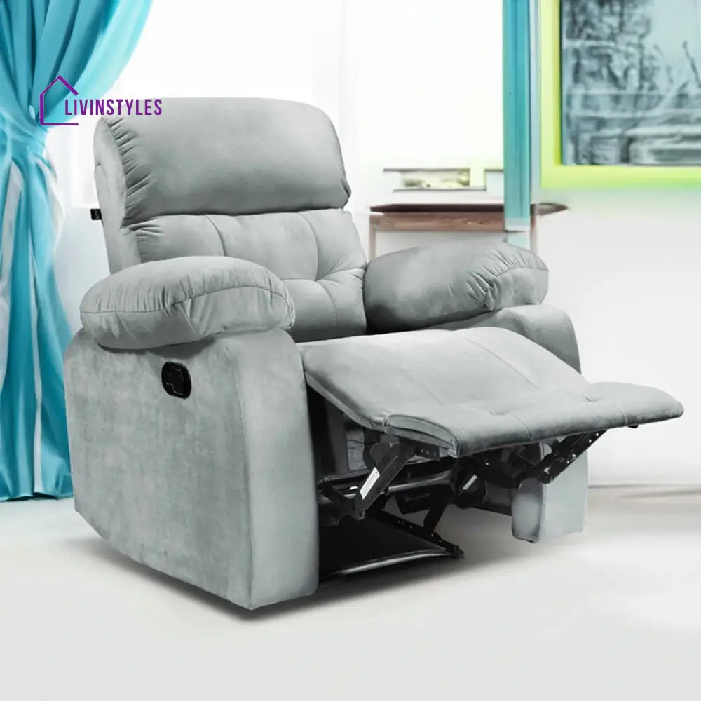 Vinita Fabric 1 Seater Manual Recliner Chair (Grey)