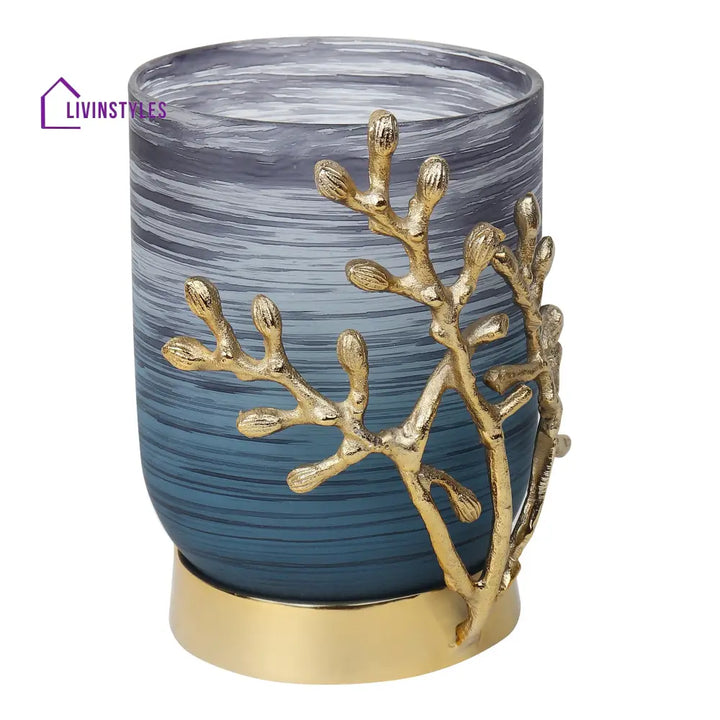 Vinlux Glass Vase And Candle Holder In Wavy Grey & Gold Holder