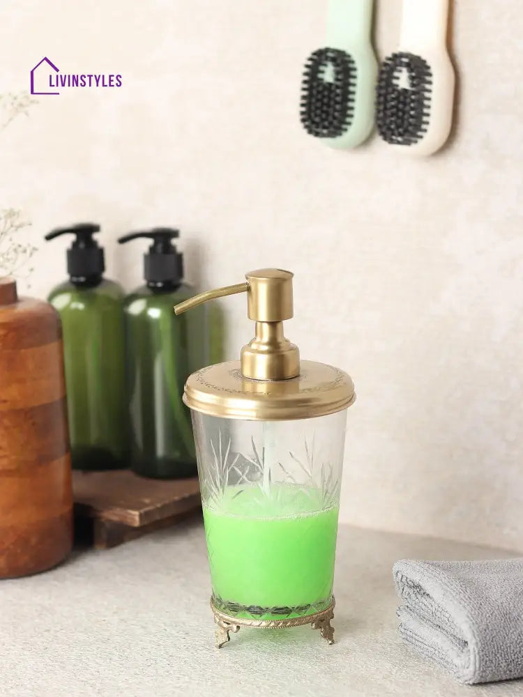 Vintage Brass & Glass Soap Dispenser Gold