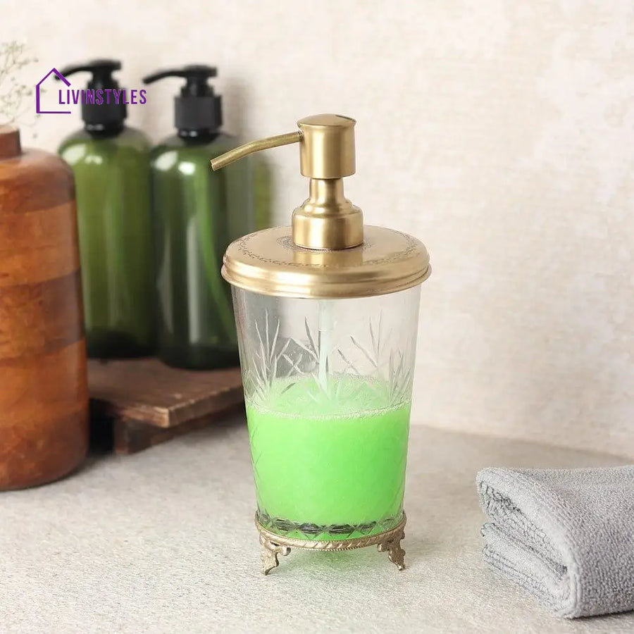 Vintage Brass & Glass Soap Dispenser Gold