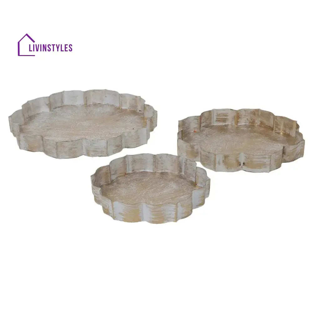 Vintage White & Gold Lic Urli Tray| Set Of 3