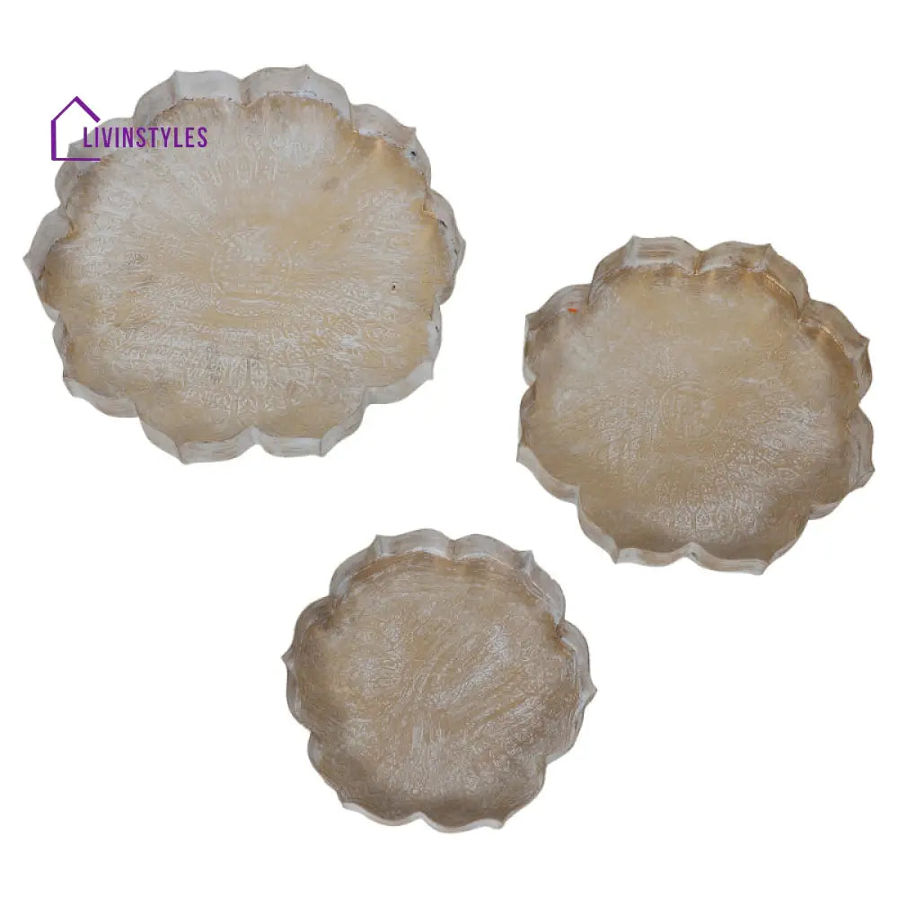 Vintage White & Gold Lic Urli Tray| Set Of 3