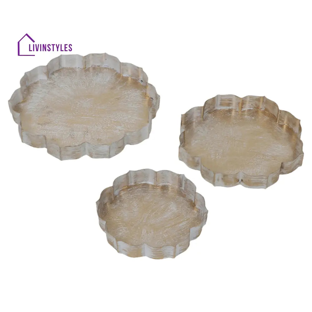 Vintage White & Gold Lic Urli Tray| Set Of 3