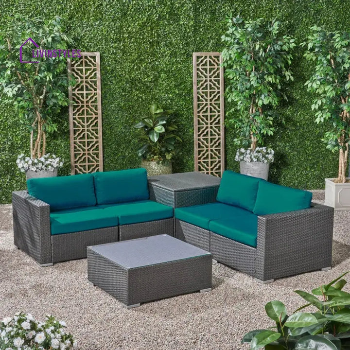 Viraj Outdoor Wicker 4 Piece Patio Sofa Set With Glass Top Coffee Table And Side (Dark Brown &