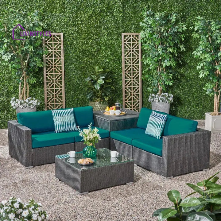 Viraj Outdoor Wicker 4 Piece Patio Sofa Set With Glass Top Coffee Table And Side (Dark Brown &