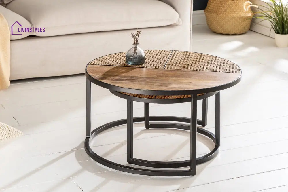 Vitaly Solid Wood And Metal Nesting Table Coffee