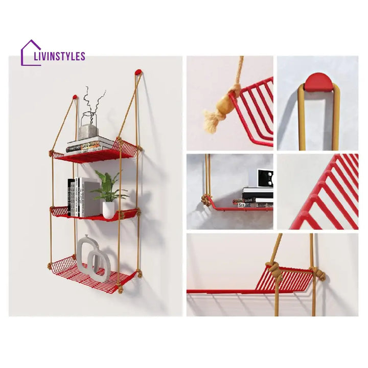 Wall Décor Shelf 3 Tier Red