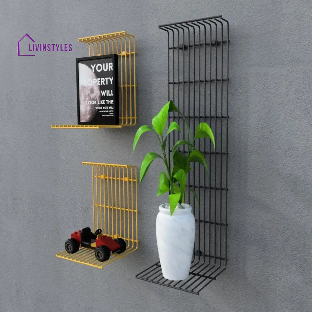 Wall Decor Shelf 3 Uni Grey Yellow