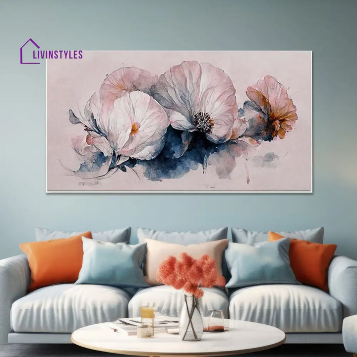 Watercolor Flowers On White Canvas Wall Painting