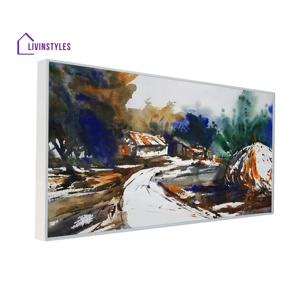 Watercolor Road And Charming House Wall Painting