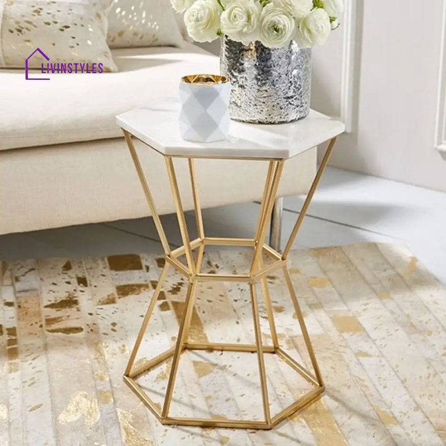 Westford Marble Side Table In Gold Finish Collection