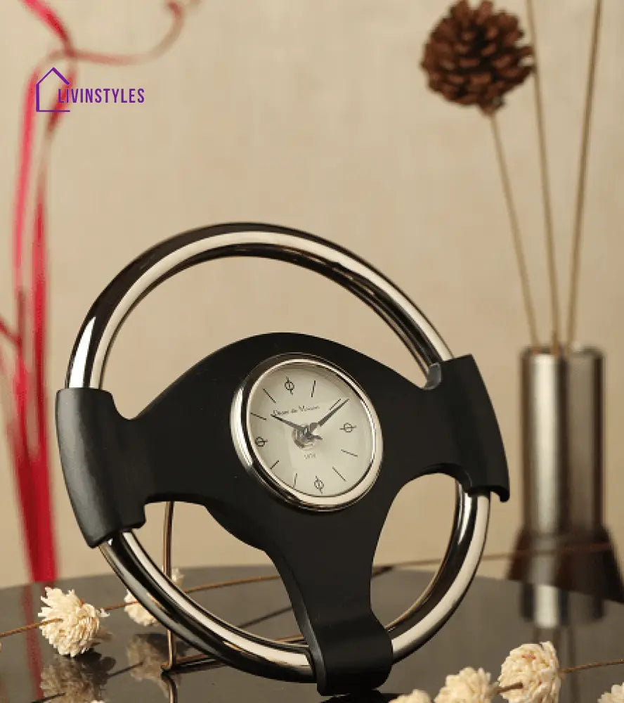 Wheel Steel Clock Gold Black